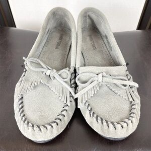 Minnetonka Gray Suede Moccasins Size 9.5